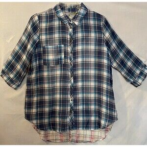 SOFT SURROUNDINGS Serena Mixed Fabrics Embroidered Roses & Plaid Tunic L